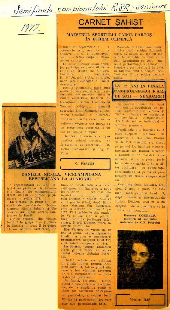 1972 - Semifinala Campionatului național feminin de la Piatra Neamț. Articol în care se vorbește despre Viorica Ionescu în "Flamura Prahovei"